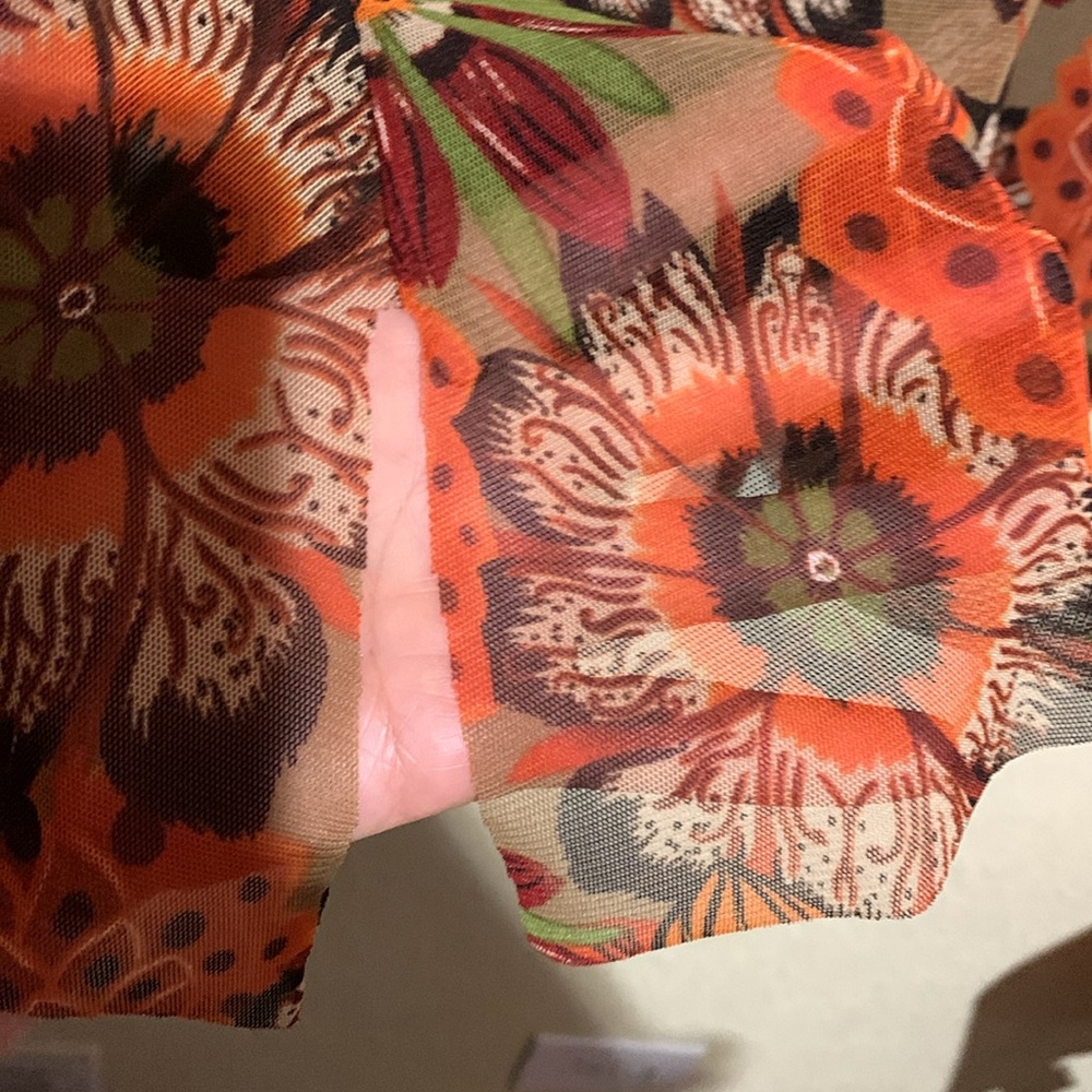 Tribal Skirt S Brown Red Orange Green Floral Mesh Like Shell Pull On Stretchy - Picture 5 of 16